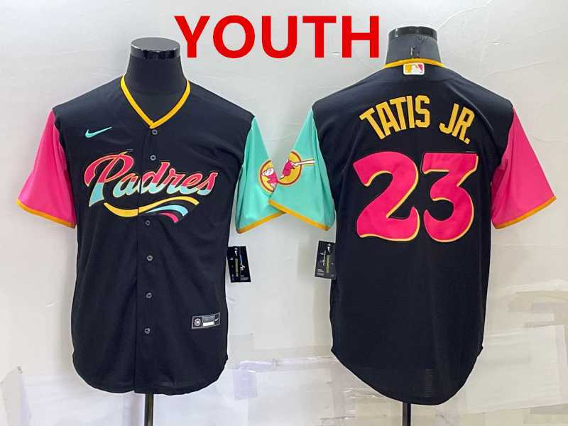 Youth San Diego Padres #23 Fernando Tatis Jr Black 2022 City Connect Cool Base Stitched Jersey